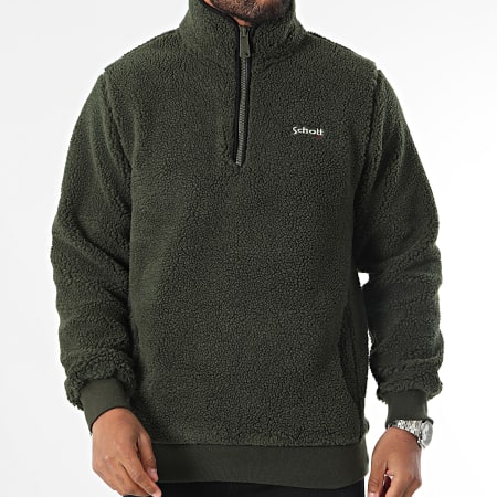 Schott NYC - SWANDRIC2 Sudadera con cuello de cremallera de forro polar caqui verde