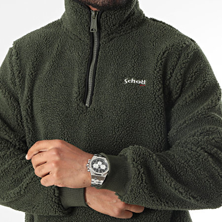 Schott NYC - SWANDRIC2 Sudadera con cuello de cremallera de forro polar caqui verde