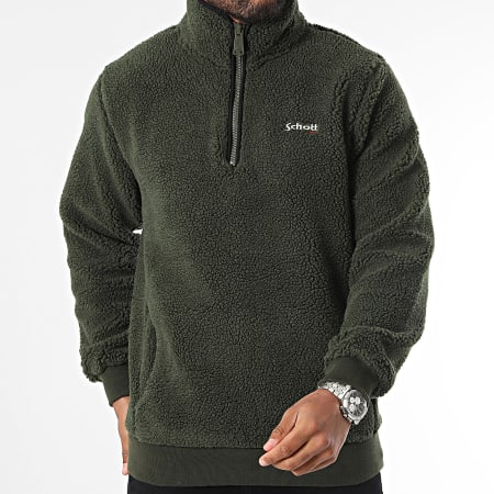 Schott NYC - SWANDRIC2 Sudadera con cuello de cremallera de forro polar caqui verde