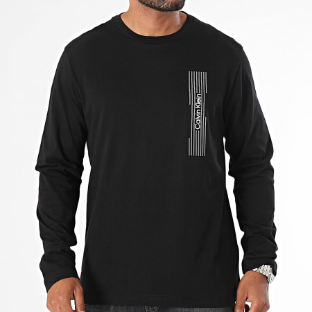 Calvin Klein - Camiseta de manga larga con logotipo horizontal 3589 Negro