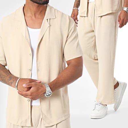 Frilivin - Set camicia e pantaloni beige a maniche corte