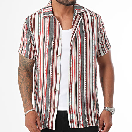 Frilivin - Chemise Manches Courtes A Rayures Blanc Rouge Noir