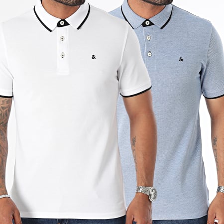 Jack And Jones - Lote de 2 polos Paulos de manga corta azul claro jaspeado blanco