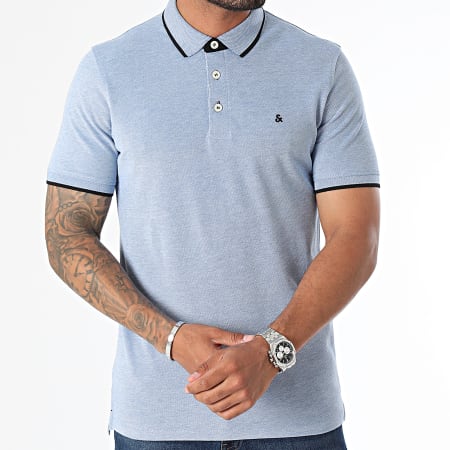 Jack And Jones - Lote de 2 polos Paulos de manga corta azul claro jaspeado blanco