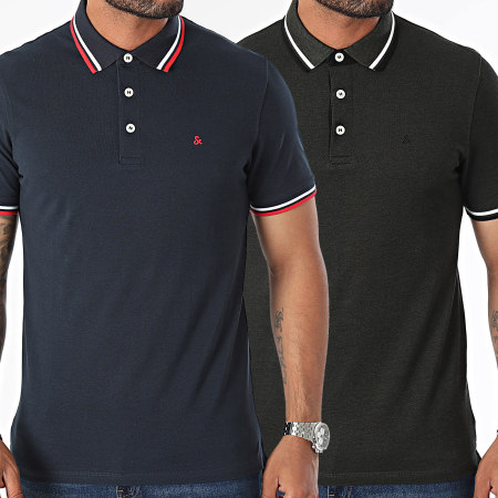 Jack And Jones - Set van 2 Paulos polo's met korte mouwen donkergroen marinezwart