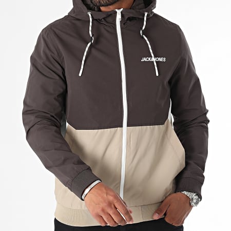 Jack And Jones - Cortavientos con capucha Rush Gris antracita Beige Blanco