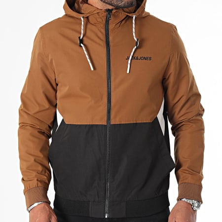 Jack And Jones - Cortaviento con capucha Rush Camel Negro Blanco