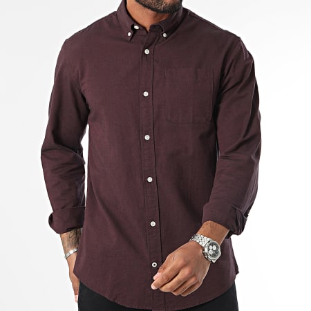 Jack And Jones - Camisa Oxford de manga larga Burdeos