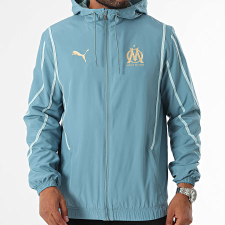 Puma - OM Prematch 778243 Giacca con zip con cappuccio blu chiaro e oro