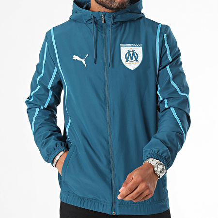 Puma - Veste Zippée Capuche OM Prematch 778243 Bleu Pétrole