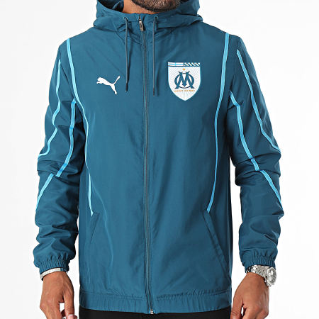 Puma - Veste Zippée Capuche OM Prematch 778243 Bleu Pétrole