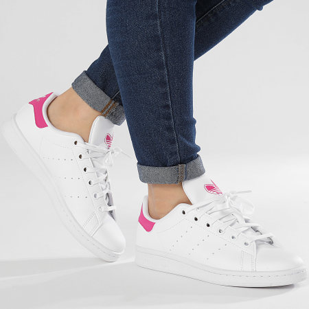 Adidas Originals - Stan Smith J Zapatillas Mujer IE9141 Calzado Blanco Semi Lúcido Fucsia