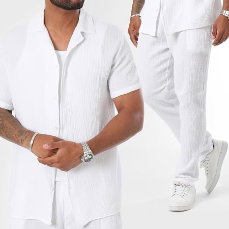 Frilivin - Set camicia e pantaloni a maniche corte bianco