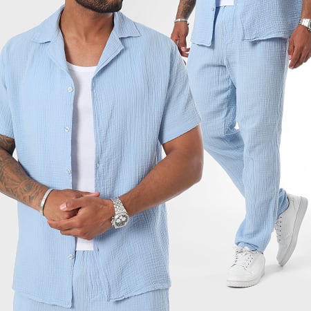 Frilivin - Ensemble Chemise Manches Courtes Et Pantalon Bleu Clair