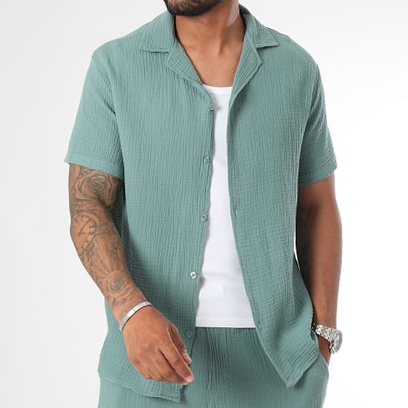 Frilivin - Conjunto de camisa de manga corta y pantalón verde