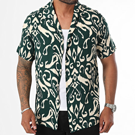 Frilivin - Camisa Manga Corta Verde Oscuro Beige