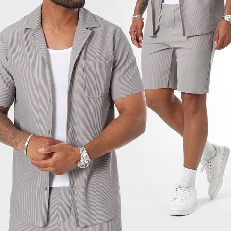 Frilivin - Conjunto de camisa de manga corta y pantalón corto de jogging color topo