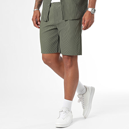 Frilivin - Set camicia a maniche corte e pantaloncini da jogging verde kaki