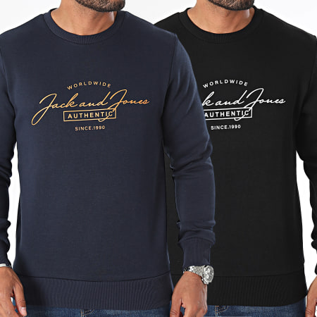 Jack And Jones - Set van 2 Ferris Crewneck Sweatshirts Navy Blauw Zwart