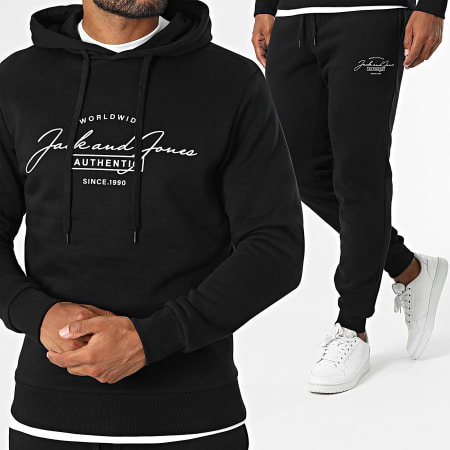 Jack And Jones - Ensemble Sweat Capuche Et Pantalon Jogging Et Tee Shirt Ferris Blanc Noir