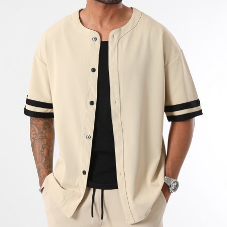 LBO - Camicia a maniche corte e pantaloncini da jogging a righe 1058 1060 Beige