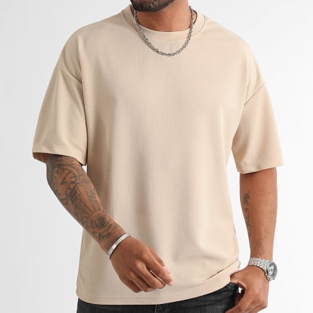 LBO - Set van 3 structuur T-shirts Wafel 0420 0212 Beige Wit Zwart