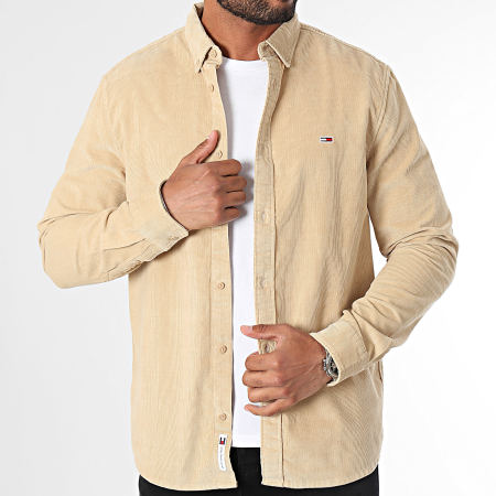 Tommy Jeans - Camisa de pana de manga larga regular 0461 Beige