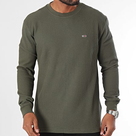 Tommy Jeans - Camiseta de manga larga Waffle 9216 Verde caqui