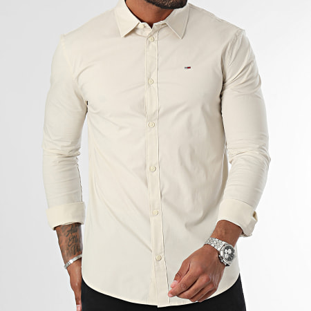 Tommy Jeans - Camicia a maniche lunghe Slim Fit Original Stretch Beige