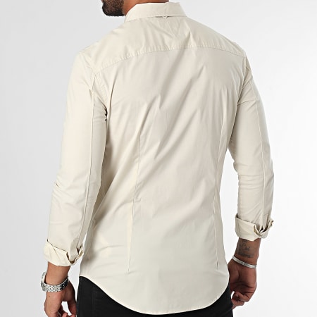 Tommy Jeans - Long Sleeve Slim Fit Original Stretch Beige Overhemd