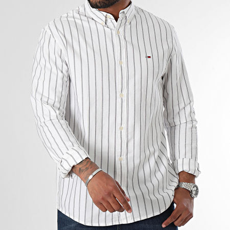 Tommy Jeans - Camicia Oxford a righe regular a maniche lunghe 9646 Bianco