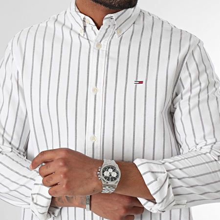 Tommy Jeans - Camicia Oxford a righe regular a maniche lunghe 9646 Bianco