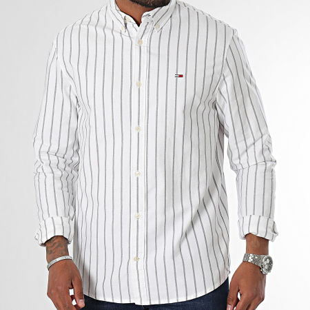 Tommy Jeans - Camicia Oxford a righe regular a maniche lunghe 9646 Bianco