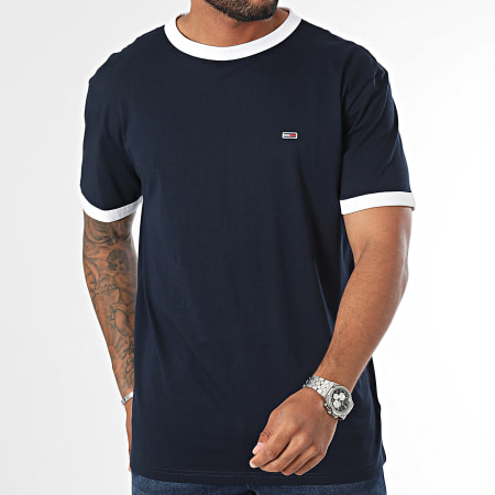 Tommy Jeans - Tee Shirt Slim Flag Ringer 9730 Bleu Marine