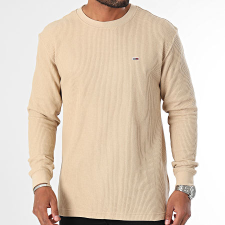 Tommy Jeans - Tee Shirt Manches Longues Waffle 9216 Beige