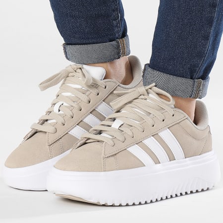 Adidas Performance - Zapatillas Mujer Grand Court Plataforma Ante IH2408 Wonder Beige Nube Blanco