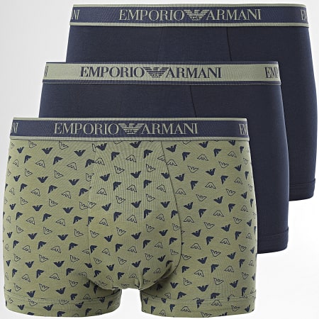 Emporio Armani - Juego de 3 112130-4F717 Calzoncillos bóxer verde marino caqui