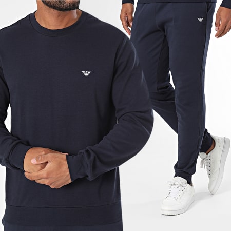 Emporio Armani - Conjunto de sudadera de cuello redondo y pantalón de chándal 112102-CS590 Azul marino