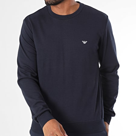 Emporio Armani - Conjunto de sudadera de cuello redondo y pantalón de chándal 112102-CS590 Azul marino