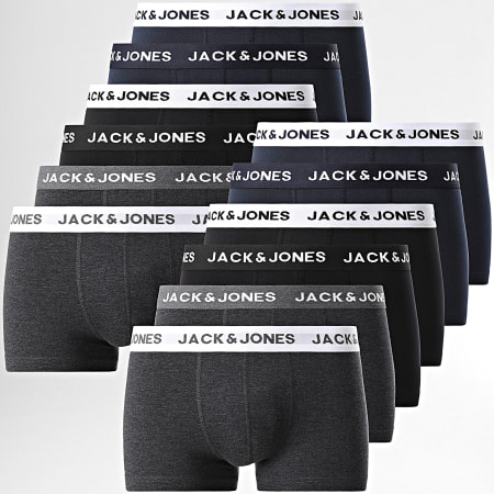 Jack And Jones - Juego de 12 calzoncillos bóxer sólidos azul marino gris jaspeado negro