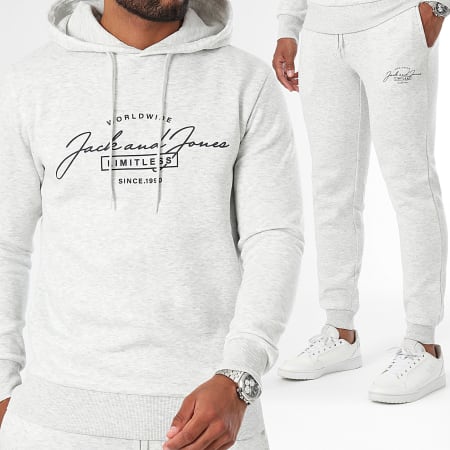 Jack And Jones - Set di pantaloni da jogging e felpa con cappuccio Ferris, grigio erica