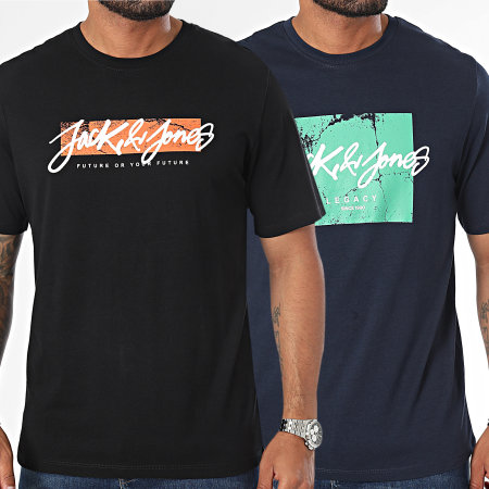 Jack And Jones - Set van 2 Tiley Zwart Navy T-shirts