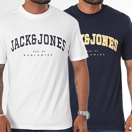 Jack And Jones - Set van 2 Caleb Varsity T-shirts Wit Blauw Navy