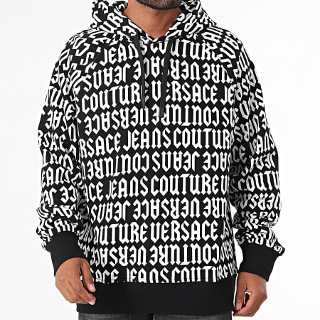 Versace Jeans Couture - Sudadera con capucha Fleece Garz Goth Monogram 77GAI331-FS157 Negro Blanco