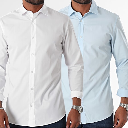 Jack And Jones - Lot De 2 Chemises A Manches Longues Joe Blanc Bleu Ciel