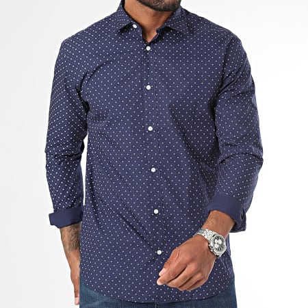 Jack And Jones - Chemise Manches Longues Joe Print Bleu Marine