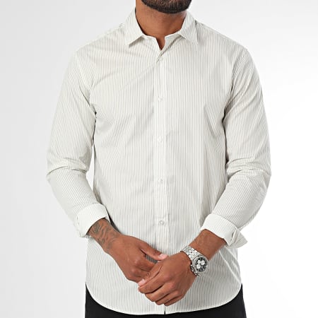 Jack And Jones - Joe Print Wit Gestreept Shirt Met Lange Mouw