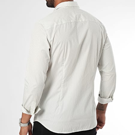 Jack And Jones - Joe Print Wit Gestreept Shirt Met Lange Mouw