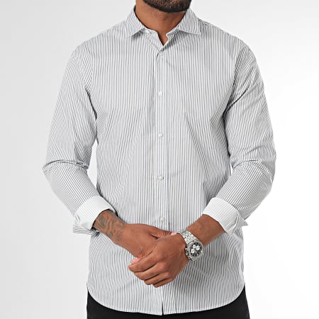 Jack And Jones - Joe Print Camisa Manga Larga Rayas Blanco Azul Marino