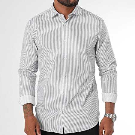 Jack And Jones - Joe Print Camisa Manga Larga Rayas Blanco Azul Marino